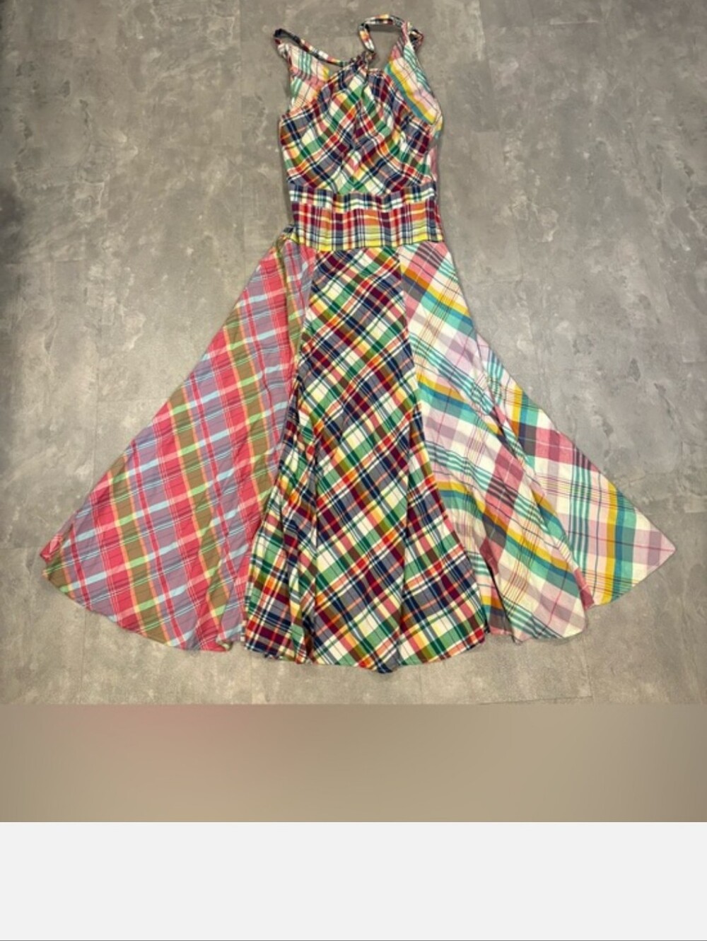 RALPH LAUREN Cotton Madras Halter Maxi Patchwork Dress Size 14